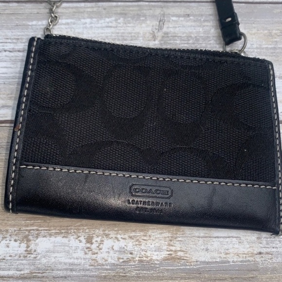 Coach monogram print black coin purse key chain